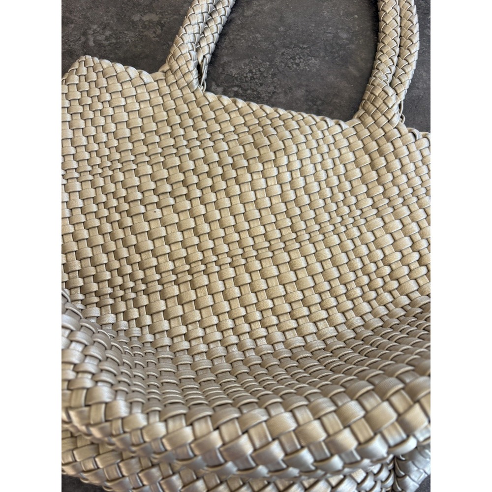 Gold Woven Tote Purse Handbag Double Handles Magnetic Closure Unbranded